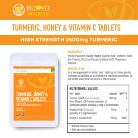VYTALIVING 2500mg High Strength Turmeric Tablets with Honey & Vitamin C, Turmeric Supplements, Herbal Food Supplement for Joint Function & Immune System Health | 60 Tablets