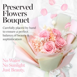 GLAMOUR BOUTIQUE Preserved Flowers Bouquet - Flowers Forever in a Box with Hydrangeas & More, Gift Ready for Anniversary, Birthday, Mother's Day, Long-Lasting 1-3 Years - Pink