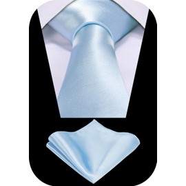 TIE G Solid Satin Color Formal Necktie and Pocket Square Sets in Gift Box (Baby Blue)