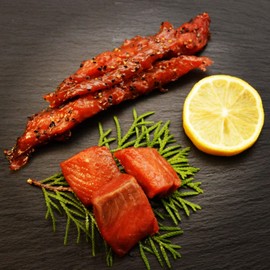 Wild Caught Canadian Maple Smoked Wild Sockeye Salmon Nuggets and Indian Candy Fish Combo (1 Lbs Each (Tot 2 Lbs))
