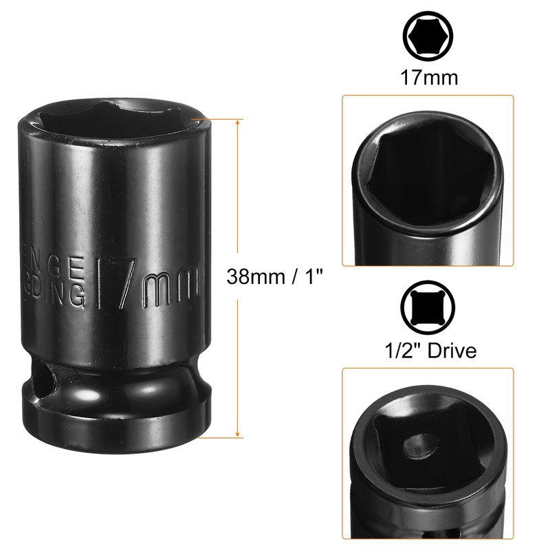 sourcing map Deep 6-Point Impact Socket 1/2" Drive 17mm Metric