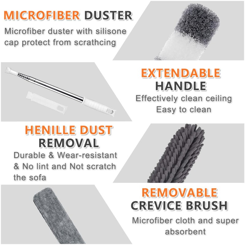 Microfiber Feather Duster, 6PCS Extendable Bendable Dusters with 100" Telescopic