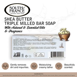 South Of France SoF Triple Milled Bar Soap - With Coconut Oil & Organic Shea Butter- Vegan & Non GMO- Free From Phthalates, Sulfates & Parabens- Shea Butter - 6 oz Bar 4 Bars