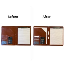 Professional Leather Portfolio Binder for Business use, Document Organizer with Smart Storage, Calculator, Writing pad, – padfolio All in one, Office Supplies for Men and Women (Brown)