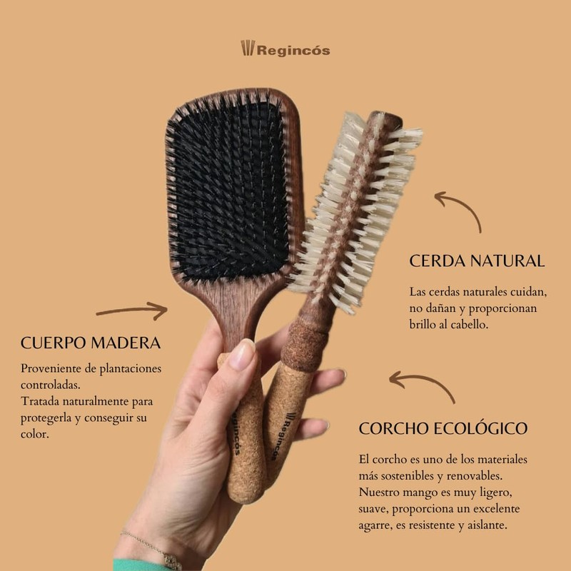 Regincós 20829 Round Hair Brush, Mixed Bristle Wood Body with