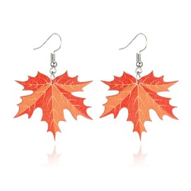 coadipress Cute Thanksgiving Turkey Pumpkin Maple Leaf Dangle Earrings for Women Lightweight Holiday Dangle Earrings Thanksgiving Fall Wooden Earrings (Red Maple Leaf)
