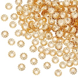 UNICRAFTALE 200 Pieces 5.5 mm 304 Stainless Steel Bead Caps 18 Carat Gold-Plated Flower Beads Spacers Golden Beads End Caps for DIY Earrings Bracelets Necklaces Jewellery Making Hole 1.2 mm