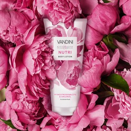 VANDINI 3x NUTRI Body Lotion Damen 200 ml mit Pfingstrosenblüte & Arganöl - Body Lotion für trockene Haut - vegan, ohne Parabene & Silikone, dermatologisch bestätigt, Made in Germany