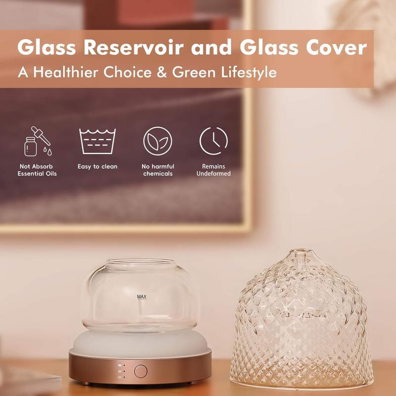 200ml Glass Reservoir Essential Oil Diffuser with Glass Dome Ultrasonic