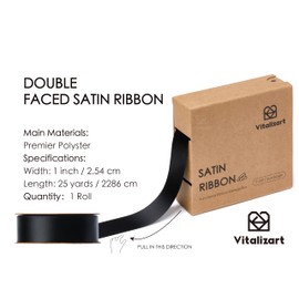 Vitalizart Black Satin Ribbon 1" x 25Yd for Gift Wrapping, Double Sided Continuous Polyester Gift Ribbon, Thick Fabric Ribbons for Crafts, Bouquets, Party Decorations, Christmas Wreaths & Hair Bows