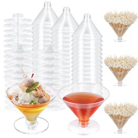 KesaPlan 80 Pack Plastic Martini Glasses Disposable Cocktail Glasses 5 oz Martini Plastic Cocktail Glasses with Cocktail sticks, Ice Cream Dessert Cups for Outdoor Bar, Parties, Weddings, Home Party