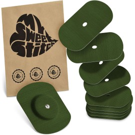 MySweetStitch - 10 x Freestyle Libre 1 & 2 Oval Plasters with Ventilation Hole, Overpatch Diameter 70 x 55 mm, Waterproof, Breathable, Skin-Friendly, Olive Green
