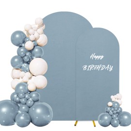Set of 2 Wedding Arch Stand Cover Round Top Spandex Fitted Arch Cover for Baptism Birthday Party Baby Shower Wedding Arch Stand Decoration（7.2FT, 6.6FT, Dusty Blue）