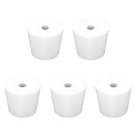 Labasics 5-Pack 7# Single-Hole Silicone Stoppers, White Tapered Lab Seal Stoppers with 0.31" Hole, Durable and Reusable Silicone Plugs for Laboratory Glassware, Airtight Sealing, and Experiments