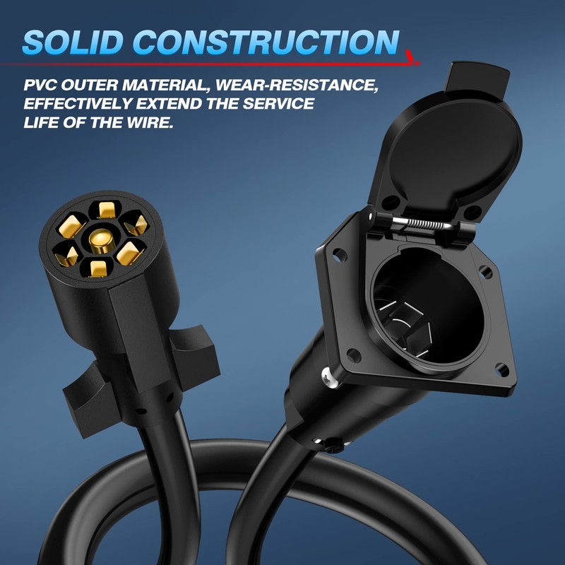 MICTUNING 7 Way Trailer Plug Socket Extension Cable 7 Blade