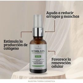 Nuestra Tierra Cosmética Retinol 0.5% Crema Facial Perfeccionadora, Fórmula Anti-Irritante, 30ml