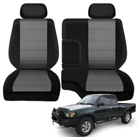 Kistrba Truck Seat Cover Compatible with 1995-2000 Toyota Tacoma, Knitted Front Bench 60/40 Seat Covers with 2 Headrests and Center Console, Black&Charcoal