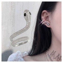 Allereya Vintage Crystal Snake Stud Earrings CZ Snake Ear Clip Wrap Around Earring Silver Snake Cuff Earrings Punk Snake Earrings Jewelry for Women and Girls