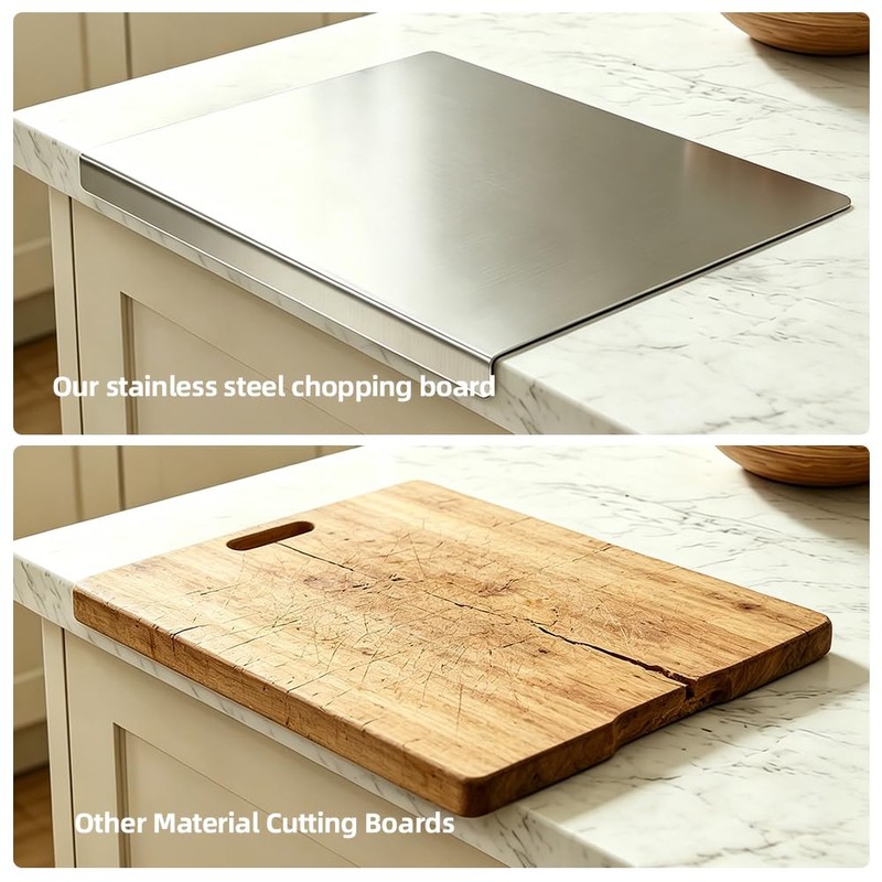 Stainless Steel Cutting Board with L-Shaped Lip & Silicone Pads,