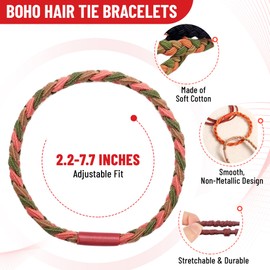 Elm City Direct 12pcs Boho Hair Tie Bracelets, Hair Ties for Women, Elastic Hair Ties, Hair Bands for Ponytails (Brown)