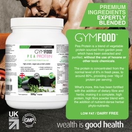 GYMFOOD Premium Pea Protein Powder, Blended with Other Nutrient-Dense superfoods and Herbs for Added antioxidants, Fibre and Phyto-nutrients - Chicory Root, Green Tea, Dandelion Root, spirulin