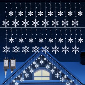 Minetom 2 Pack 13 ft 192 LED Snowflake Lights, Christmas Icicle Lights with 16 Drops, 12 Modes and Timer, IP65 Waterproof Connectable Christmas Lights for House Window Indoor Outdoor, White