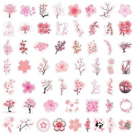 50Pcs Sakura Vinyl Stickers,Sakura Graffiti Decals,Waterproof Sticker for Phone Laptop Bottles Skateboard Computer Phone Luggage Guitar Gifts Decals for Kids Teens Girls