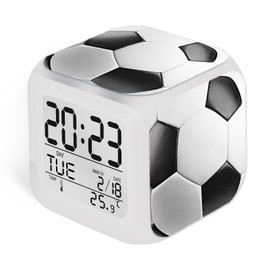 ZonleeApex Soccer Ball Alarm Clock Gift Decor for Boys Girls Room, Battery Operated Desktop Kids Clock with 7 LED Color Changing Nightlight (3.15x3.15x3.15 inch)