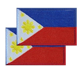 2PCS Philippines Flag Embroidered Patches,Durable Philippines Filipino Banner Tag,Hook Back Badge For DIY Applique Clothes Accessories