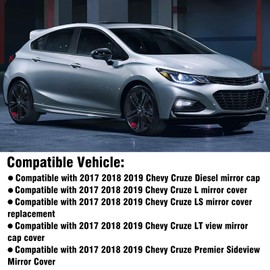 OWITAT Compatible with Chevy Cruze Right Passenger Side Mirror Cap Cover 2017 2018 2019, Side Door Rearview Mirror Cover Replacement for Cruze Replaces for Cruze Diesel/L/LS/LT/Premier, Right Black