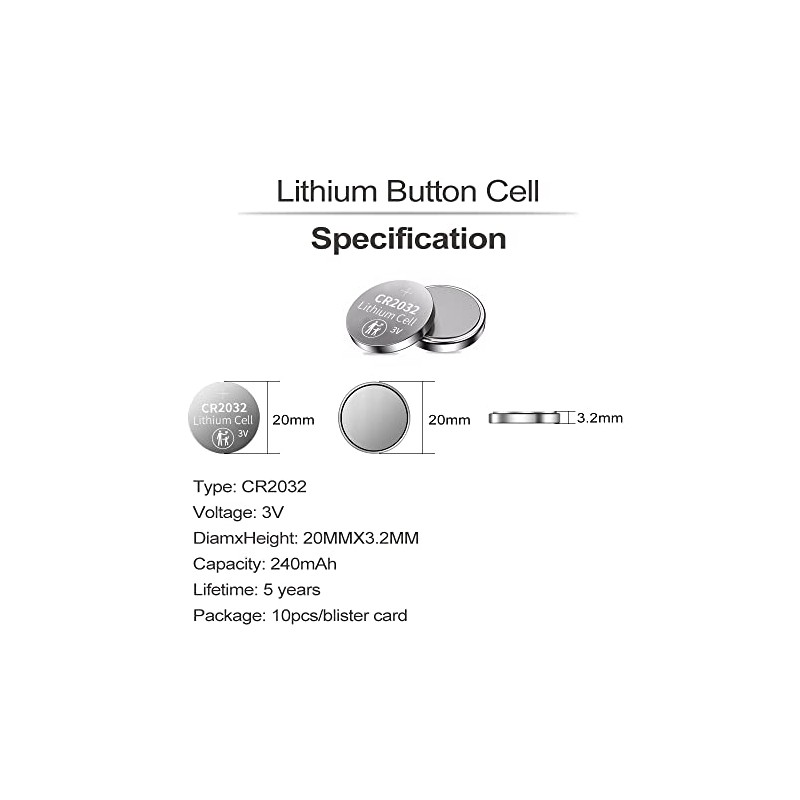 PGSONIC CR2032 3V Lithium Battery (10pcs), Compatible with AirTag, Key