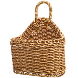 DECHOUS Small Wall Hanging Wicker Storage Basket, Plastic Woven Organizer for Kitchen Pantry Bathroom, Rustic Farmhouse Decor for Garlic Onion Fruit Toiletries, 9.3x7.5x4.7 Inch