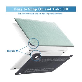 AUSMIX Case Compatible with MacBook Pro 13 Inch 2024 2023 2022 2021-2016 M2 M1 A2338 A2289 A2251 A2159 A1989 A1706 A1708 with/without Touch Bar, Premium Leather Plastic Hard Case Crocodile Green