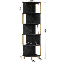 IRONCK Corner Bar Cabinet with LED Lights & Power Outlets, 5-Tier Corner Shelf with Glass Holder, Wine Bar Cabinet Liquor Cabinet for Living Room, Dining Room, Kitchen, Black & Gold