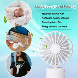 Frelisiy Handheld Misting Fan, Multi-purpose for Portable Mini Mister Neck Fan, 1500mAh Desk Fan, 4 Speed Adjustable, Suitable for Women, Home, Office, Travel (White)