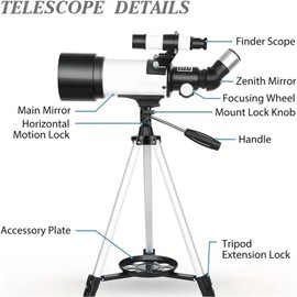 Mijiaowatch Telescope for Adult, 70mm Aperture 400mm Portable Telescope with Tripod, Finder Scope, Phone Adapter, Carrying Bag, Astronomical Refractors Telescopes for Kids Beginners Adults (White)
