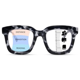 OPTOFENDY Progressive Multifocal Reading Glasses for Women, Oversized Square Blue Light Computer Readers with Spring Hinge, Grey Tortoise 1.5
