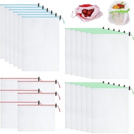 Set 24pzs Bolsas Ecológicas Reutilizables Malla Lavables para Guardar Fruta Verduras Super