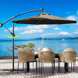 Cantilever Umbrella with Base Included, 10FT Shade for 2-6 People, Outdoor Offset Design with 360-Degree Rotation and Infinite Tilt, Durable Fade-Resistant Canopy for Deck Pool Garden Backyard, Tan