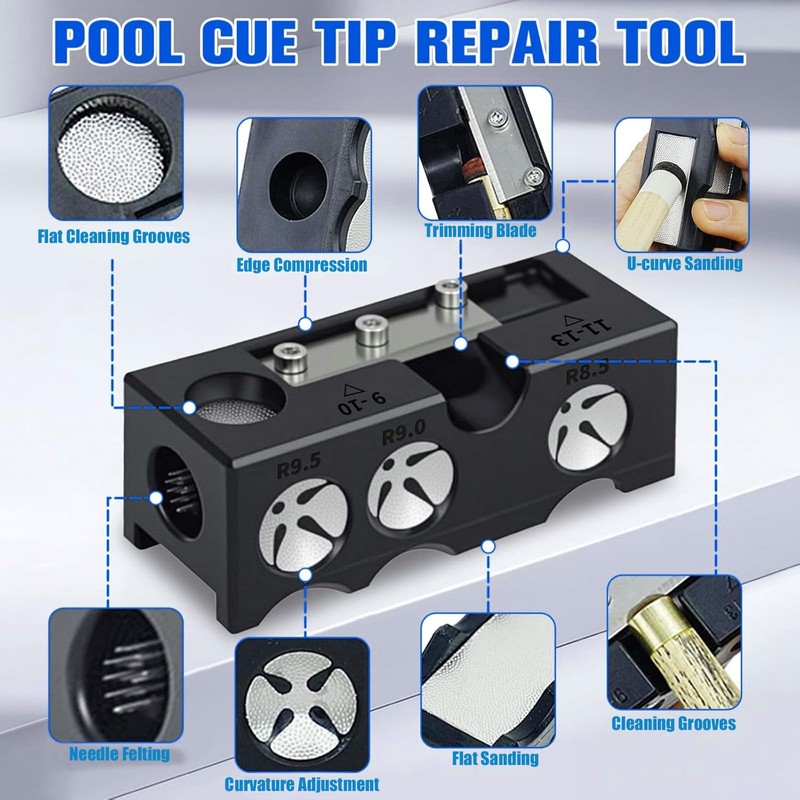 YOZAIUUI 11 in 1 Billiard Cue Tip Shaper: Multifunctional Snooker