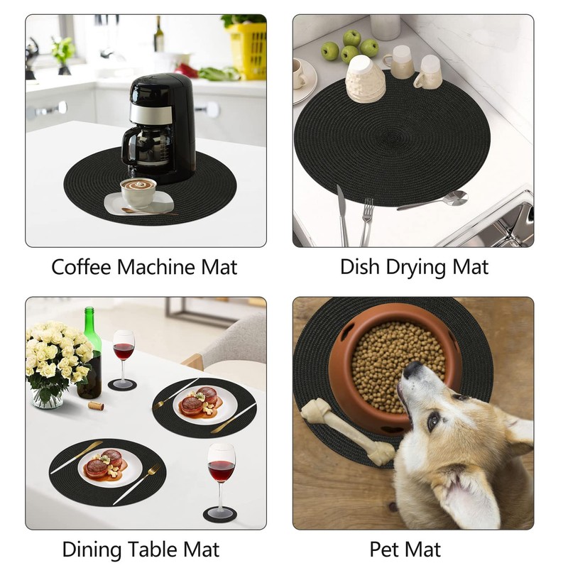 Homcomodar Round Placemats and Coasters Set of 6 Braided Woven
