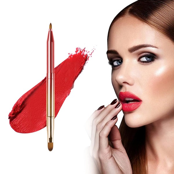Portable Applicators for Lipstick, Lip Gloss, Retractable Lip Brush, Double-Sided Lip Brush, Portable Lip Brush, for a Smoother and Fuller Look of the Lips, (Gradient Red)