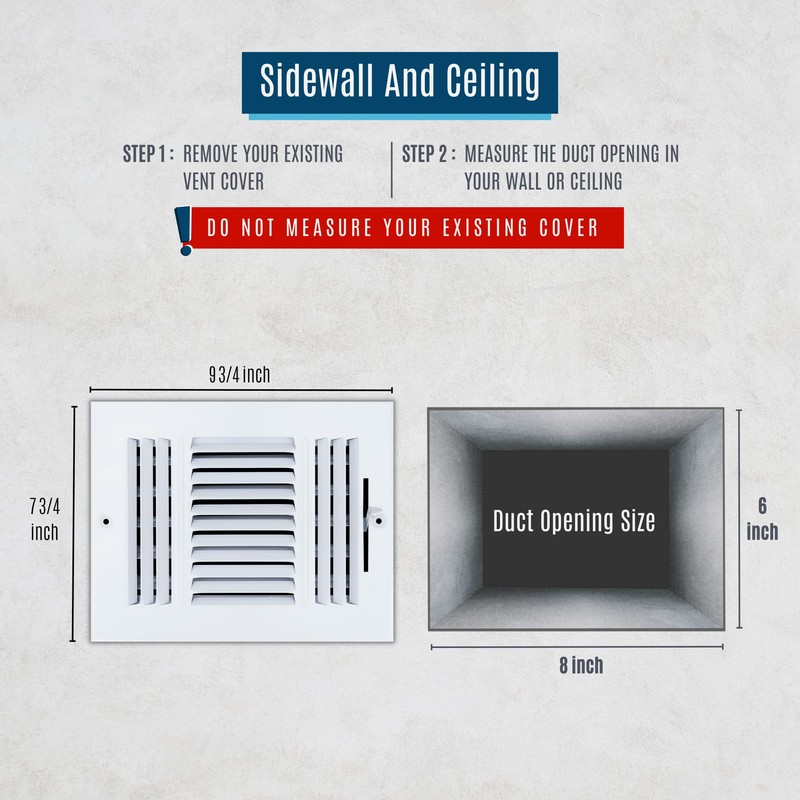 Fits 8x6 Duct Opening 3 Way Steel Air Supply Diffuser