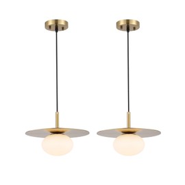 BYOLIIMA Modern Globe Pendant Lighting Set of Two Milky White Glass Shade Brass Gold Farmhouse Pendant Light 11.81" Dome Industrial Hanging Ceiling Light Fixture Kitchen Island Dinning Room Bedroom