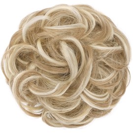 FESHFEN Large Messy Bun Hair Piece - Wavy Synthetic Chignon Scrunchies Elastic Ponytail Hair Extensions Thick Hairpieces for Women, Dirty Blonde 1.94oz