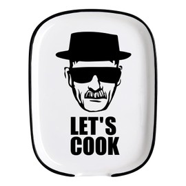 PWHINGN Funny Let's Cook Ceramic Patterned Fork Spoon Rest, White Spoon Rest for Kitchen Stove Top Counter, Coffee Spoon Rest, Heat-Resistant Cooking Utensil Rest Modern Farmhouse Kitchen Cute Decor