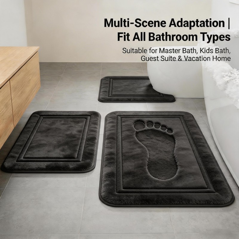 Bathroom Rugs Set 3 Piece Memory Foam Bath Mats Non-Slip