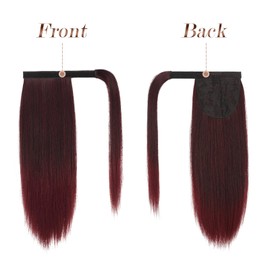 FESHFEN Ponytail Extensions, Straight, Long Ponytail Extension, Hairpiece, Braid Clip-In Ponytail Extension, Synthetic Hair Extensions, Braid Hair Extension for Women, 40 cm, Black, Ombre, Red