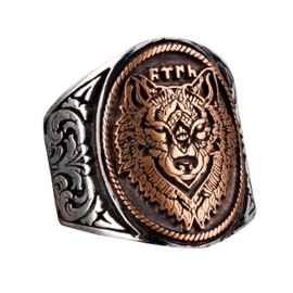 KAMBO 925K Sterling Silver Wolf Ring - Men's Ring with Striking Wolf Head Design for Bold Style and Symbolic Power, Silver, No Gemstone