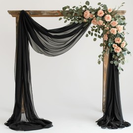 Wokceer Wedding Arch Draping Fabric 28.7" x 20FT Black Sheer Backdrop for Ceremony, Birthday Party, Bridal Shower Decoration